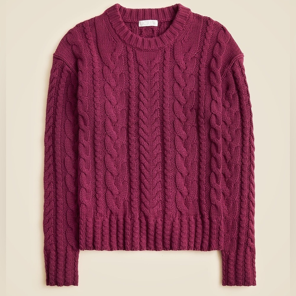 J crew burgundy Cable-knit crewneck sweater